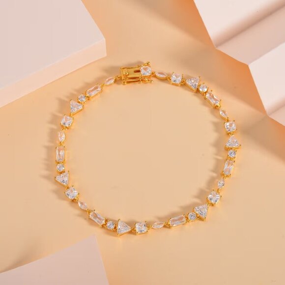 Lustro Stella Finest CZ Mixed Shapes 8" Bracelet in Vermeil YG Sterling Silver - Picture 3 of 4